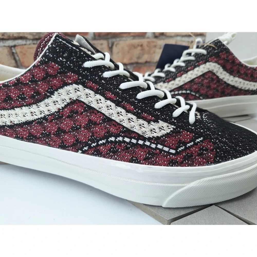 Vans Lx Old Skool 36 Ek Geo Check Grey Red Bordeaux Men's Sz 10.5 Knit